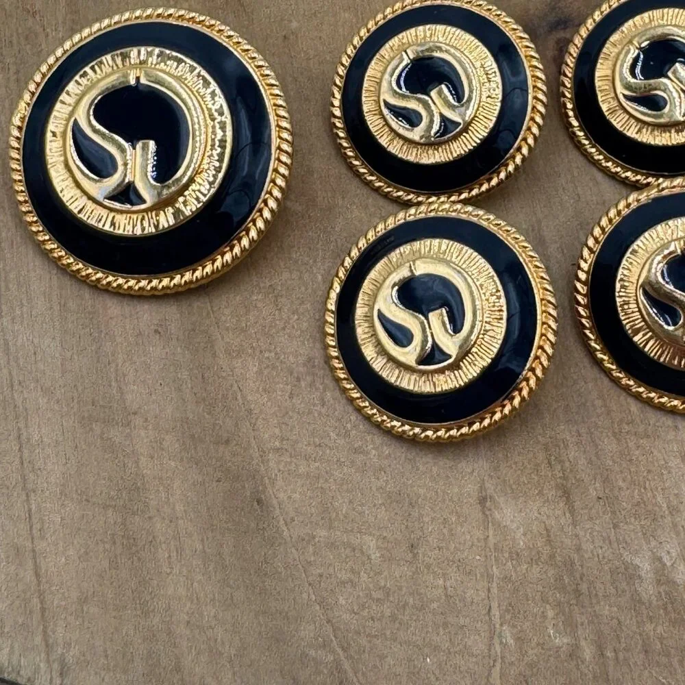 St. John Gold & Black Replacement Buttons Set Of 7 Round Rope Trim Design Shank